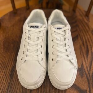 Lands' End Classic White leather Lace-Up Sneakers